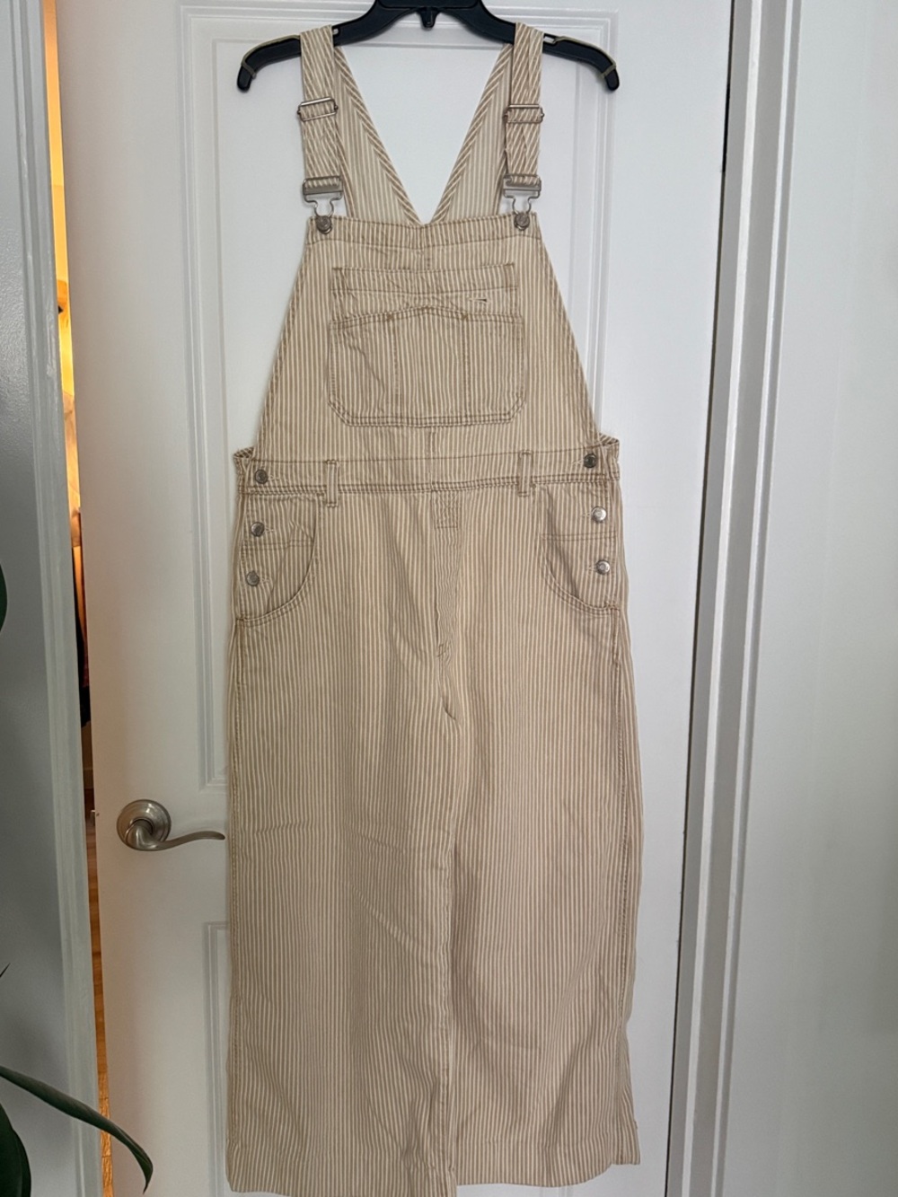 GAP Beige Striped Utility Overall Dress